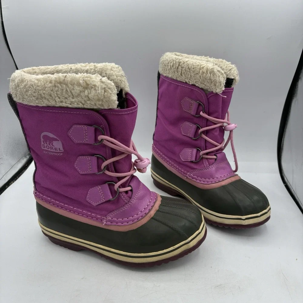 Sorel Boots Girls Youth Size 3 Yoot Pac‎ Snow Rain Waterproof Winter Pink Black